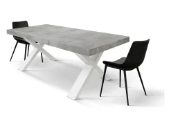 Mesa de madera gris cemento, patas blancas, ext.160x90-240x90cm - AMALFI