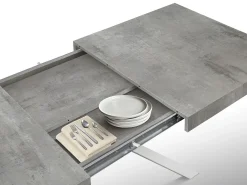 Mesa de madera gris cemento, patas de metal blanco 95x90-145x90cm - FORTE DEI MARMI
