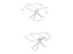 Mesa de madera gris cemento, patas de metal blanco 95x90-145x90cm - FORTE DEI MARMI