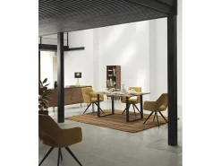 Mesa de madera maciza de acacia 160x90 con patas metálicas negras