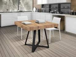 Mesa de madera,efecto roble,base antracita,largo 95x90-145x90cm - FORTE DEI MARMI