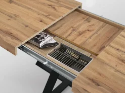 Mesa de madera,efecto roble,base antracita,largo 95x90-145x90cm - FORTE DEI MARMI