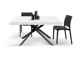 Mesa de madera,fresno blanco, base antracita, ext.160x90-240x90cm - CARRARA
