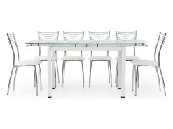 Mesa de metal blanco y tablero extensible de cristal blanco 110x70cm - RAPALLO