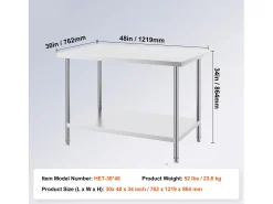 Mesa de Preparación de Acero Inoxidable SucceBuy, 762 x 1219 x 864 mm, Estación de Trabajo Comercial para Alimentos