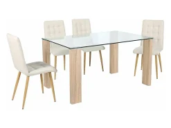 Mesa de salón-comedor rectangular de 140x90x76 cm transparente y patas roble Cannes