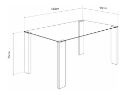 Mesa de salón-comedor rectangular de 140x90x76 cm transparente y patas roble Cannes