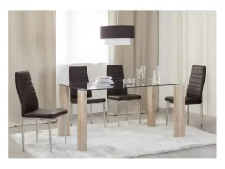 Mesa de salón-comedor rectangular de 140x90x76 cm transparente y patas roble Cannes