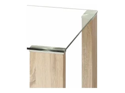 Mesa de salón-comedor rectangular de 140x90x76 cm transparente y patas roble Cannes