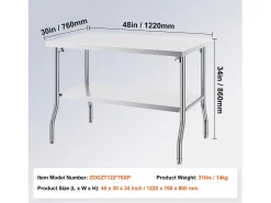 Mesa de Trabajo Cocina SucceBuy, 122 x 76,2 cm, Mesa de Preparación Comercial Plegable, para Cocina en el Hogar, Restaurante, Garaje