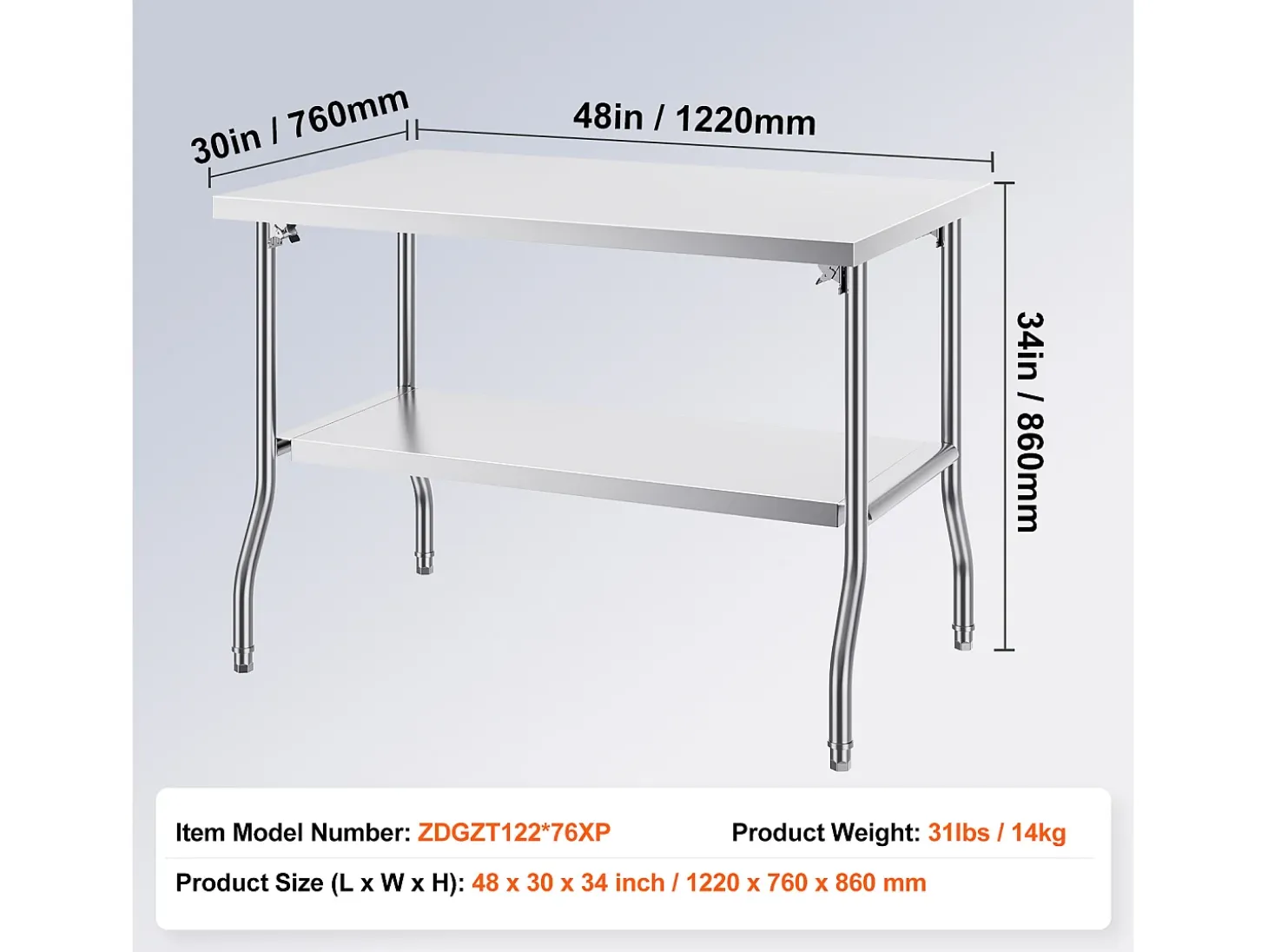 Mesa de Trabajo Cocina SucceBuy, 122 x 76,2 cm, Mesa de Preparación Comercial Plegable, para Cocina en el Hogar, Restaurante, Garaje