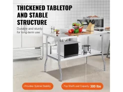 Mesa de Trabajo Cocina SucceBuy, 122 x 76,2 cm, Mesa de Preparación Comercial Plegable, para Cocina en el Hogar, Restaurante, Garaje