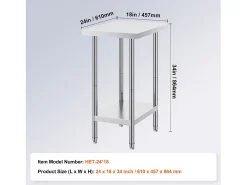 Mesa de Trabajo de Acero Inoxidable SucceBuy, 61 x 45,7 x 86,4 cm, Estación de Trabajo Comercial para Alimentos