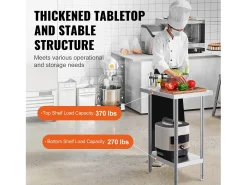 Mesa de Trabajo de Acero Inoxidable SucceBuy, 61 x 45,7 x 86,4 cm, Estación de Trabajo Comercial para Alimentos
