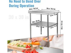 Mesa de Trabajo de Acero Inoxidable SucceBuy, 61 x 61 x 85 cm, Mesa de Preparación de Alimentos Comercial con Ruedas