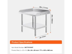 Mesa de Trabajo de Acero Inoxidable SucceBuy, 610 x 711 x 660 mm, Mesa de Preparación de Alimentos Comercial para Restaurante