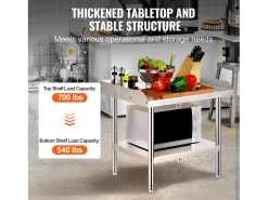 Mesa de Trabajo de Acero Inoxidable SucceBuy, 610 x 711 x 660 mm, Mesa de Preparación de Alimentos Comercial para Restaurante