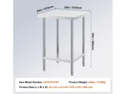 Mesa de Trabajo de Cocina SucceBuy 60.96x60.96x86.36 cm, Poste de Trabajo Alimentario Comercial