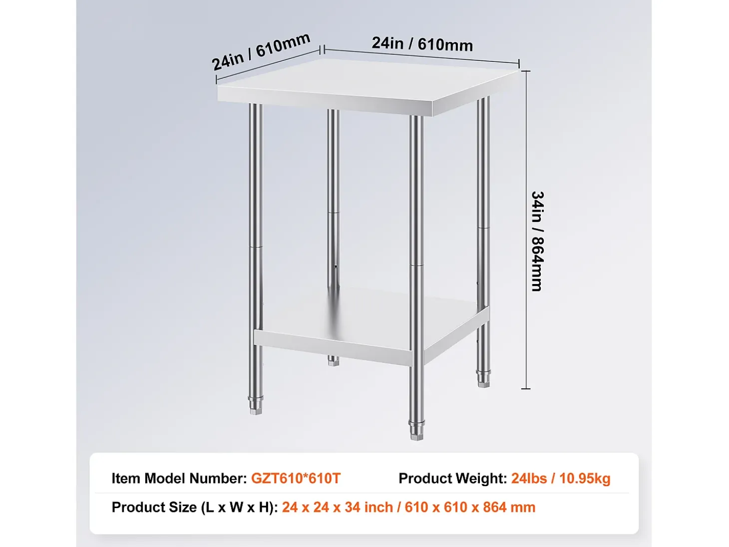 Mesa de Trabajo de Cocina SucceBuy 60.96x60.96x86.36 cm, Poste de Trabajo Alimentario Comercial