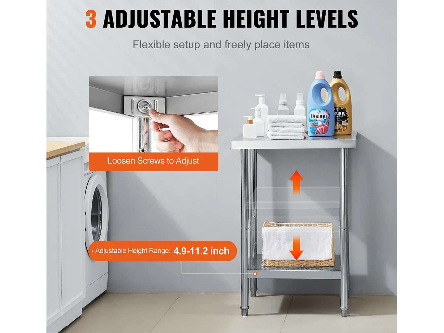 Mesa de Trabajo de Cocina SucceBuy 60.96x60.96x86.36 cm, Poste de Trabajo Alimentario Comercial