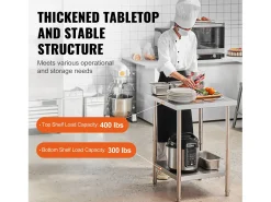Mesa de Trabajo de Cocina SucceBuy 60.96x60.96x86.36 cm, Poste de Trabajo Alimentario Comercial