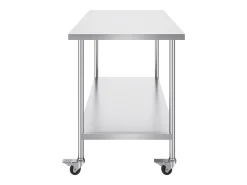 Mesa de Trabajo de Cocina SucceBuy 76 x 152 cm, Mesa de Trabajo en Acero Inoxidable con 4 Ruedas
