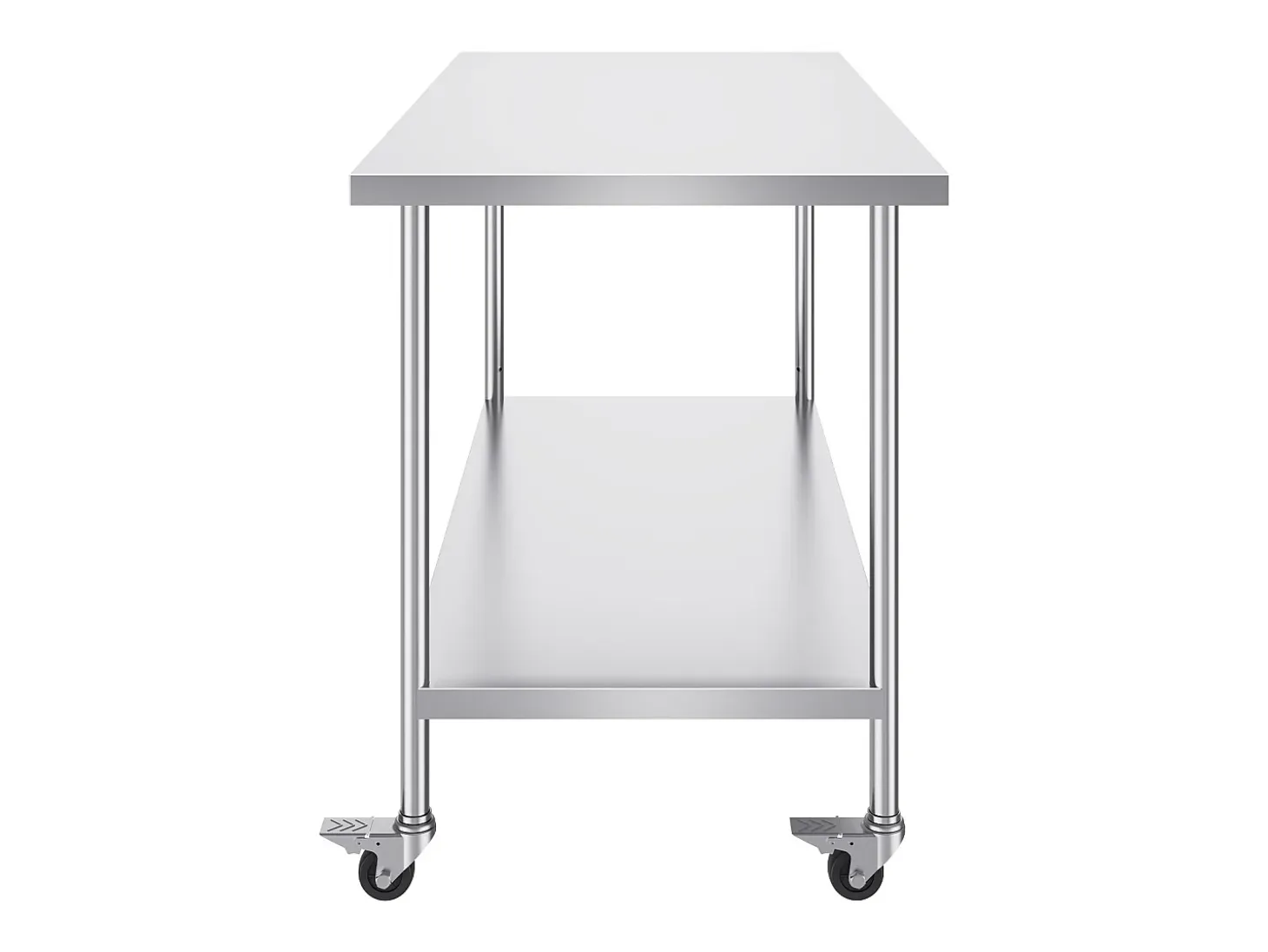 Mesa de Trabajo de Cocina SucceBuy 76 x 152 cm, Mesa de Trabajo en Acero Inoxidable con 4 Ruedas
