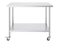Mesa de Trabajo de Cocina SucceBuy 76 x 152 cm, Mesa de Trabajo en Acero Inoxidable con 4 Ruedas
