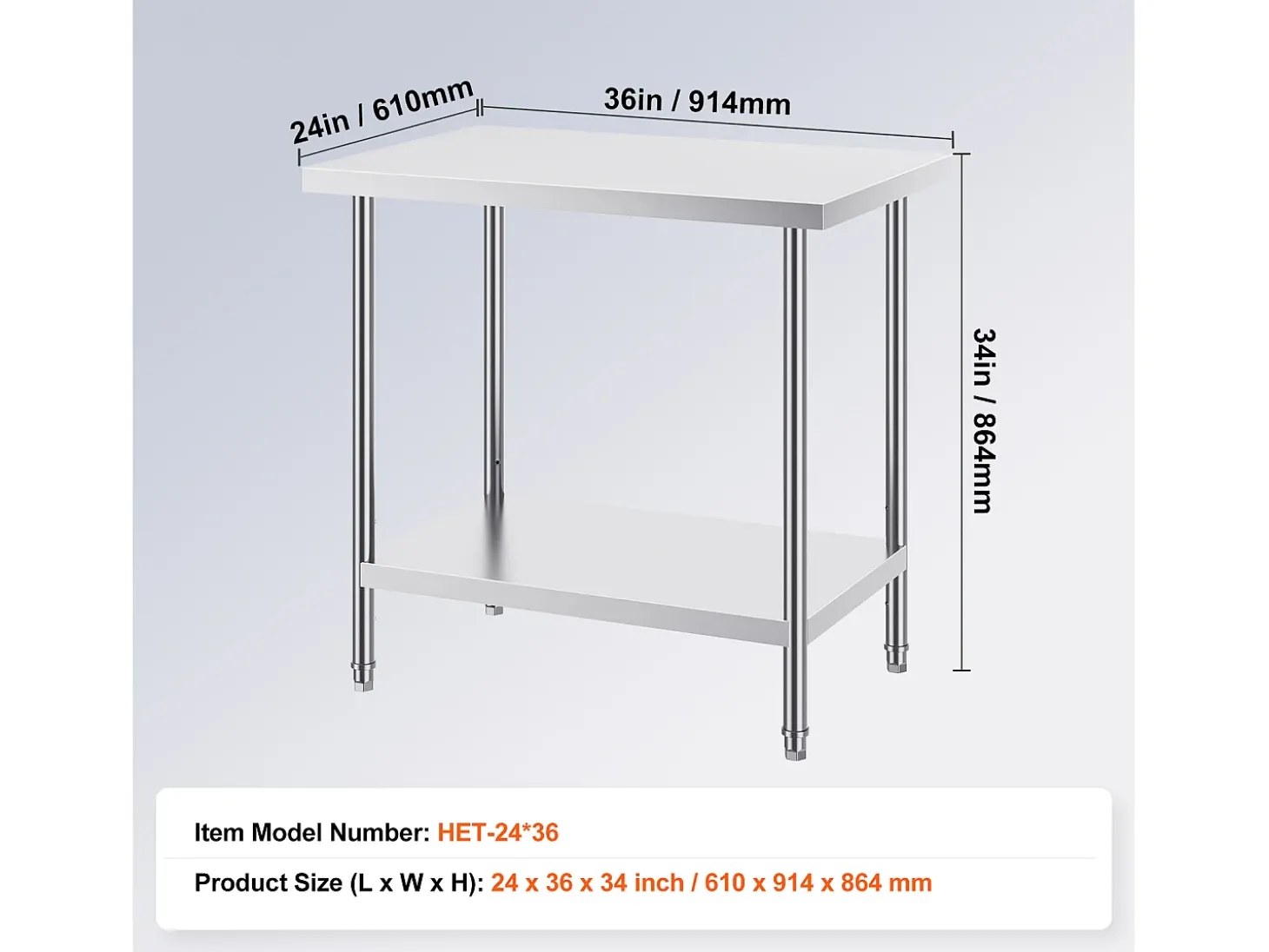 Mesa de Trabajo de Cocina SucceBuy 60.96x91.44x86.36 cm, Mesa de Preparación de Trabajo en Acero Inoxidable