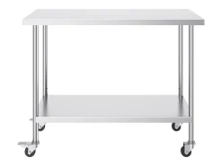 Mesa de Trabajo de Cocina SucceBuy 61 x 122 cm, Mesa de Preparación Comercial con 4 Ruedas