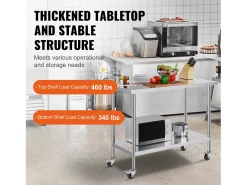 Mesa de Trabajo de Cocina SucceBuy 61 x 122 cm, Mesa de Preparación Comercial con 4 Ruedas