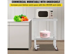 Mesa de Trabajo de Cocina SucceBuy 30.48x60.96 cm | Mesa de Preparación Comercial con 4 Ruedas