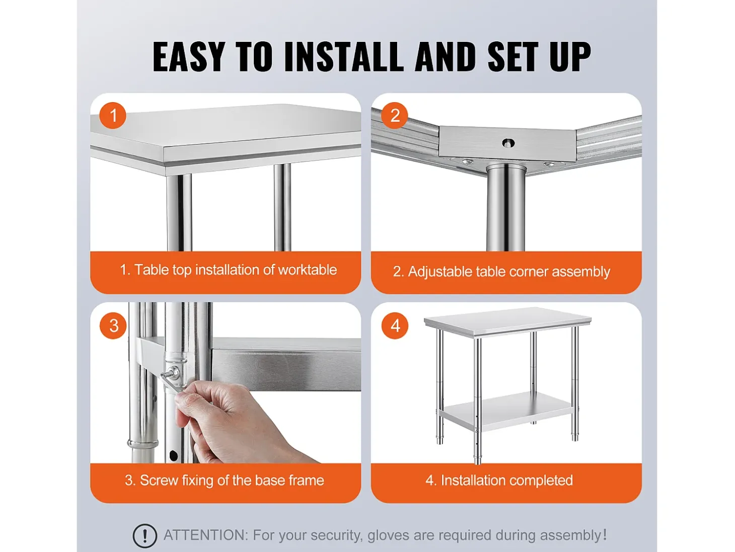 Mesa de Trabajo en Acero Inoxidable 60x90x80 cm, 2 Pisos, para Preparación de Cocina de Alimentos y Comidas, Hoteles, Oficinas, Hospitales