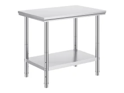 Mesa de Trabajo en Acero Inoxidable 60x90x80 cm, 2 Pisos, para Preparación de Cocina de Alimentos y Comidas, Hoteles, Oficinas, Hospitales