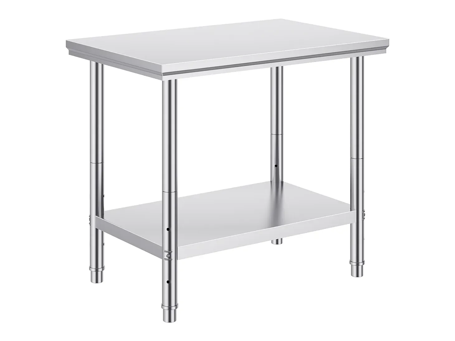 Mesa de Trabajo en Acero Inoxidable 60x90x80 cm, 2 Pisos, para Preparación de Cocina de Alimentos y Comidas, Hoteles, Oficinas, Hospitales