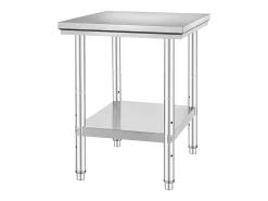 Mesa de Trabajo en Acero Inoxidable 60x76x80 cm, 2 Pisos, para Preparación de Cocina de Alimentos y Comidas, Hoteles, Oficinas, Hospitales