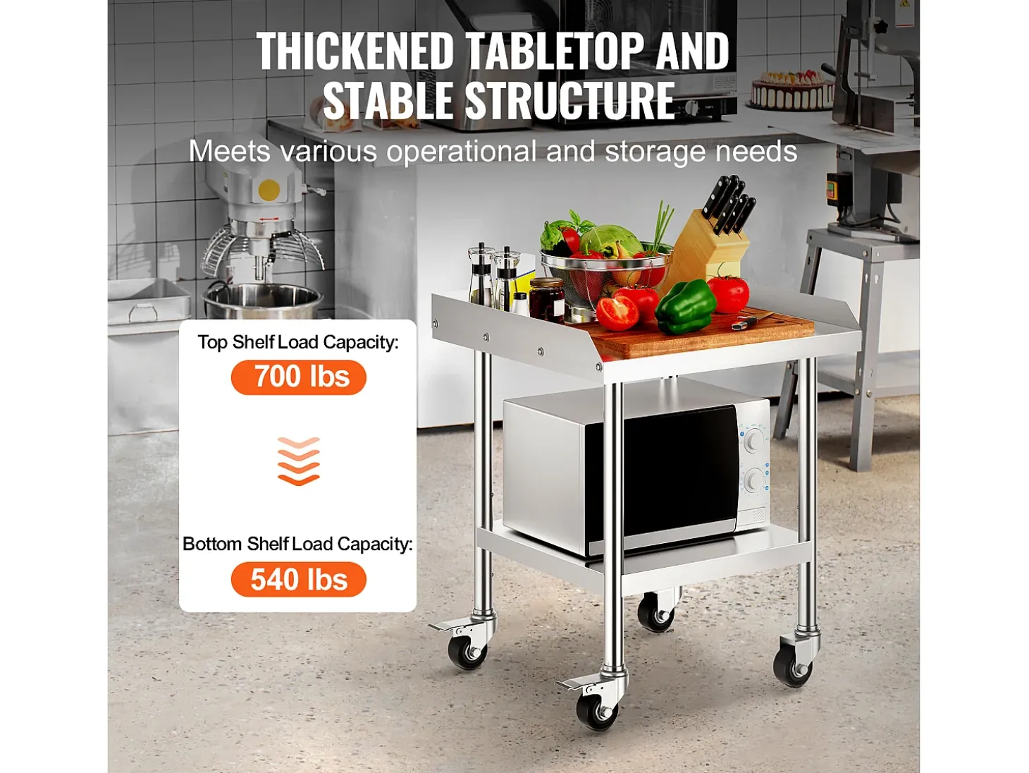 Mesa de Trabajo SucceBuy Mesa de Trabajo de Acero Inoxidable de 60.96 x 60.96 cm con 4 Ruedas para Preparación de Alimentos Comerciales de Alta Resistencia