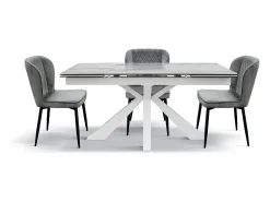 Mesa de vitrocerámica efecto mármol, metal blanco, extensible 160x90 - BEVERLY HILLS