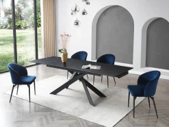 Mesa extensible - Cerámica, vidrio templado y metal - Efecto mármol negro - COREMA