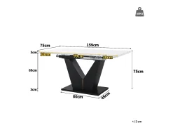 Mesa extensible (99-159×75 cm), mesa de cocina modular, con superficie de MDF blanco y patas de metal negro, para comedor y oficina