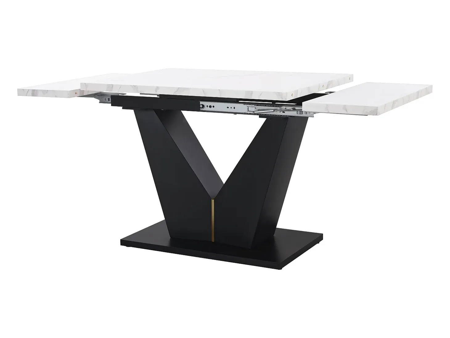 Mesa extensible (99-159×75 cm), mesa de cocina modular, con superficie de MDF blanco y patas de metal negro, para comedor y oficina