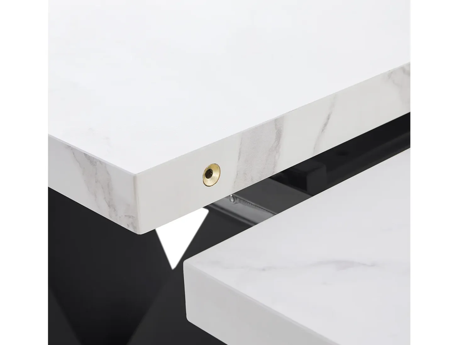 Mesa extensible (99-159×75 cm), mesa de cocina modular, con superficie de MDF blanco y patas de metal negro, para comedor y oficina