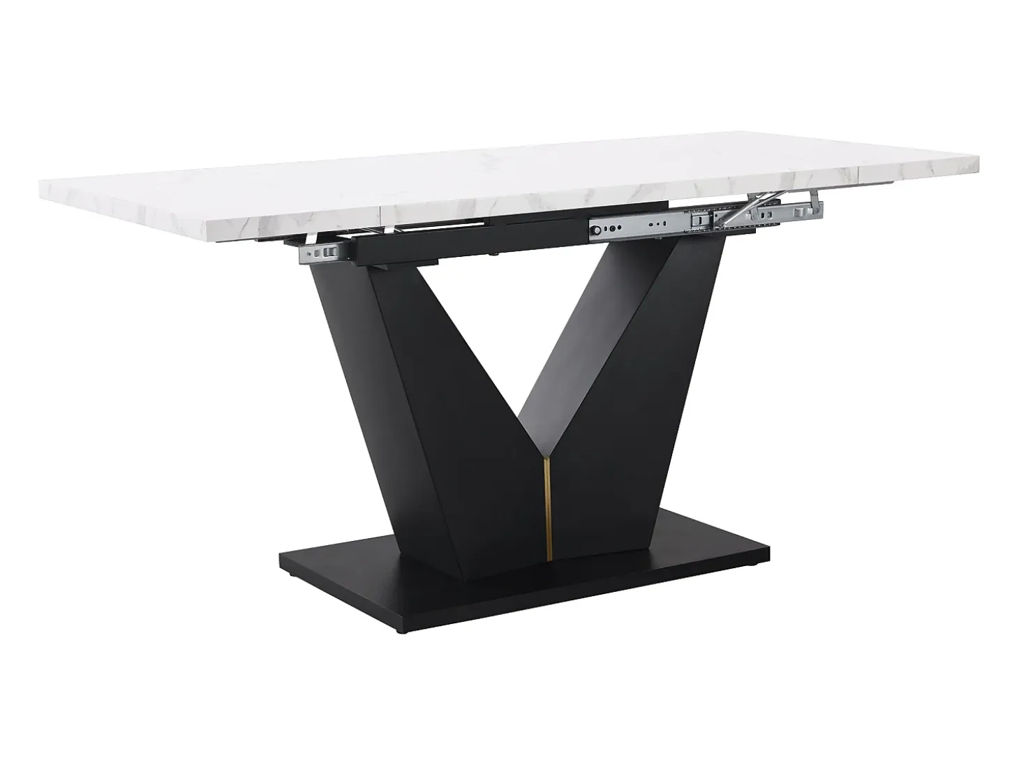Mesa extensible (99-159×75 cm), mesa de cocina modular, con superficie de MDF blanco y patas de metal negro, para comedor y oficina