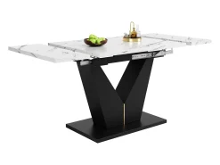 Mesa extensible (99-159×75 cm), mesa de cocina modular, con superficie de MDF blanco y patas de metal negro, para comedor y oficina