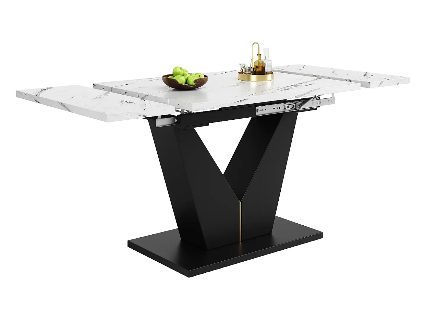 Mesa extensible (99-159×75 cm), mesa de cocina modular, con superficie de MDF blanco y patas de metal negro, para comedor y oficina
