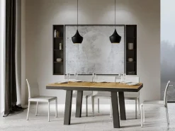Mesa extensible Bidy de 6 a 20 plazas L 160 a 420 cm madera clara y estructura de metal antracita