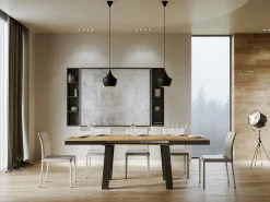Mesa extensible Bidy de 6 a 10 plazas L 120 a 224 cm madera clara y estructura de metal antracita