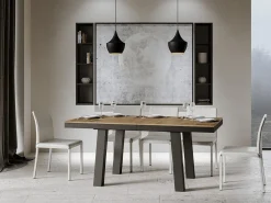 Mesa extensible Bidy de 8 a 20 plazas L 180 a 440 cm madera oscura y estructura de metal antracita