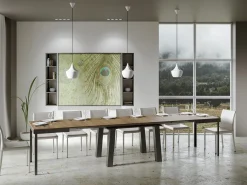 Mesa extensible Bidy de 8 a 20 plazas L 180 a 440 cm madera oscura y estructura de metal antracita