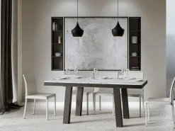 Mesa extensible Bidy de 6 a 12 plazas L 160 a 264 cm con efecto mármol blanco y estructura de metal antracita